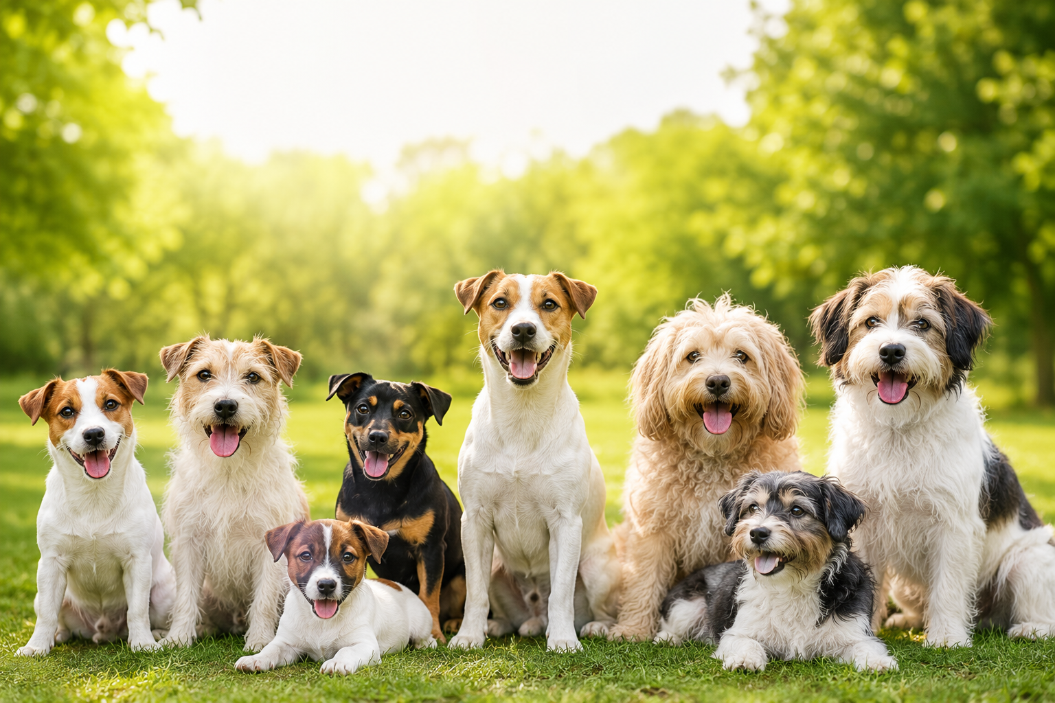 A group representing different popular Jack Russell Terrier cross breeds